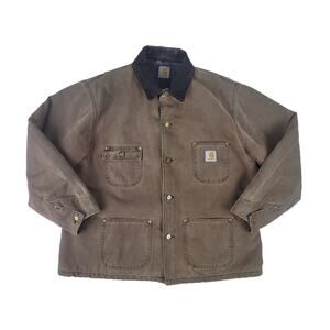 Carhartt Chore Jacket Worn-in Blanket Lined Corduroy Collar Men's Sz L/XL